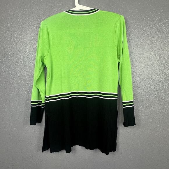 Exclusively Misook Cardigan Medium Green Black Long Sleeve Open Front Jacket - Picture 2 of 5